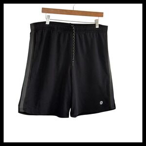 Balance Collection Mens Athletic Shorts Black Grey Stripe Drawstring Size L NWT